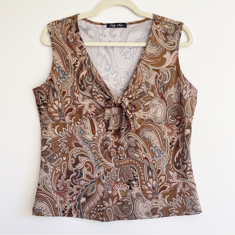Vintage babydoll paisley printed fairy top blouse tie v neck y2k 90s M witchy